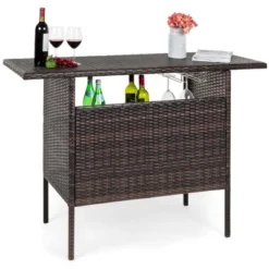 Best Choice Products Outdoor Patio Wicker Bar Counter Table W/ 2 Steel Shelves, 2 Sets Of Rails -Best Choice Products GUEST 7d28bd22 799f 4fc8 8c57 7c701b45a976