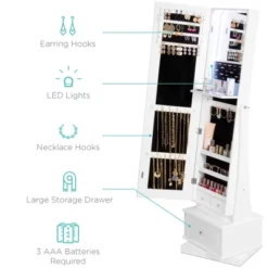 Best Choice Products 360 Swivel Standing Mirrored Jewelry Cabinet, LED-Lit Makeup Organizer W/ Mirror - White -Best Choice Products GUEST 8101c648 c246 41fe a99d 84d5be6ee48a