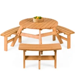 Best Choice Products 6-Person Circular Outdoor Wooden Picnic Table W/ 3 Built-In Benches, Umbrella Hole -Best Choice Products GUEST 827a8122 0ce0 4965 9afe cced20130b1b