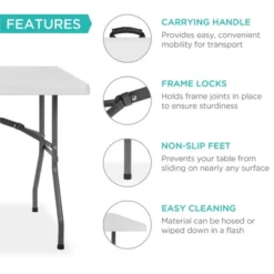 Best Choice Products 8ft Plastic Folding Table, Indoor Outdoor Heavy Duty Portable W/ Handle, Lock For Picnic - White -Best Choice Products GUEST 8341164d b92a 47a1 b43a f7731577847d