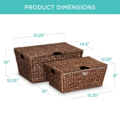Best Choice Products Set Of 2 XL Water Hyacinth Woven Tapered Storage Basket Chests W/ Attached Lid, Handle Hole -Best Choice Products GUEST 88200eca 3339 4eec bbde e060999b77a4