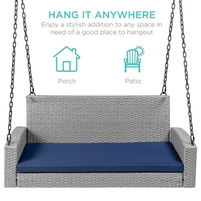 Best Choice Products Woven Wicker Hanging Porch Swing Bench For Patio, Deck W/ Mounting Chains, Seat Cushion 5 Best Choice Products Woven Wicker Hanging Porch Swing Bench For Patio, Deck W/ Mounting Chains, Seat Cushion - Image 3