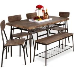 Best Choice Products 6-Piece 55in Modern Home Dining Set W/ Storage Racks, Rectangular Table, Bench, 4 Chairs -Best Choice Products GUEST 8a2c8e2a 4b91 4db7 bc99 5baafdf4cc5d