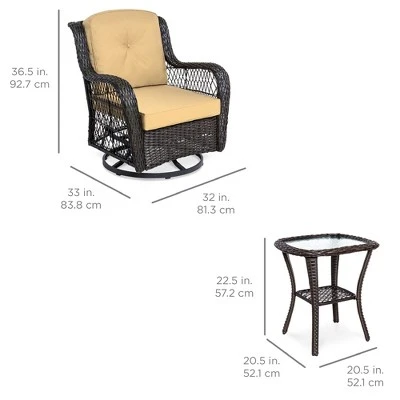 Best Choice Products 3-Piece Patio Wicker Bistro Furniture Set W/ 2 Cushioned Swivel Rocking Chairs, Side Table 8 Best Choice Products 3-Piece Patio Wicker Bistro Furniture Set W/ 2 Cushioned Swivel Rocking Chairs, Side Table - Image 6