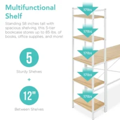 Best Choice Products 27 Best Choice Products L-Shaped Computer Corner Desk, Study Workstation W/ 5-Tier Open Storage Bookshelf