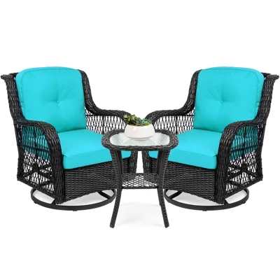 Best Choice Products 3-Piece Patio Wicker Bistro Furniture Set W/ 2 Cushioned Swivel Rocking Chairs, Side Table 11 Best Choice Products 3-Piece Patio Wicker Bistro Furniture Set W/ 2 Cushioned Swivel Rocking Chairs, Side Table - Image 9