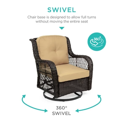Best Choice Products 3-Piece Patio Wicker Bistro Furniture Set W/ 2 Cushioned Swivel Rocking Chairs, Side Table 3 Best Choice Products 3-Piece Patio Wicker Bistro Furniture Set W/ 2 Cushioned Swivel Rocking Chairs, Side Table