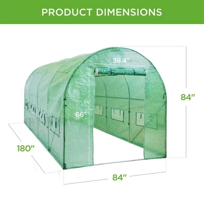 Best Choice Products 15x7x7ft Walk-In Greenhouse Tunnel, Garden Accessory Tent W/ 8 Roll-Up Windows, Zippered Door 7 Best Choice Products 15x7x7ft Walk-In Greenhouse Tunnel, Garden Accessory Tent W/ 8 Roll-Up Windows, Zippered Door - Image 5