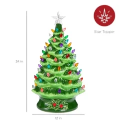 Best Choice Products 24in X-Large Pre-Lit Ceramic Christmas Tree Battery-Powered Decoration W/ LED Light, Timer - Green -Best Choice Products GUEST 93bea6f0 daf8 42b4 a96d 9b34f2a90665