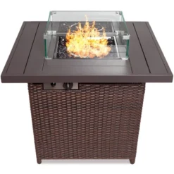 Best Choice Products 32in Fire Pit Table 50,000 BTU Outdoor Wicker Patio W/ Wind Guard, Glass Beads, Cover -Best Choice Products GUEST 943cc656 d466 459b 9258 b04b9f778d34