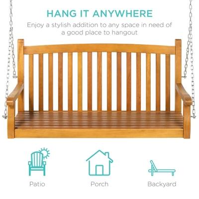 Best Choice Products 48in Wooden Curved Back Hanging Porch Swing Bench For Patio, Deck W/ Mounting Chains 6 Best Choice Products 48in Wooden Curved Back Hanging Porch Swing Bench For Patio, Deck W/ Mounting Chains - Image 4