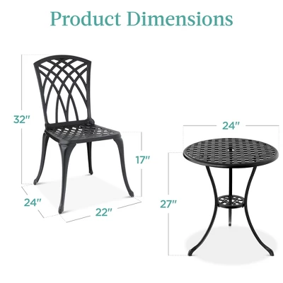 Best Choice Products 3-Piece Aluminum Patio Bistro Set W/ Umbrella Hole, 2 Chairs, Polyester Cushions - Black/Red 8 Best Choice Products 3-Piece Aluminum Patio Bistro Set W/ Umbrella Hole, 2 Chairs, Polyester Cushions - Black/Red - Image 6