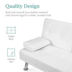 Best Choice Products Modern Faux Leather Convertible Futon Sofa W/ Removable Armrests, Metal Legs, 2 Cupholders - White 11 Best Choice Products Modern Faux Leather Convertible Futon Sofa W/ Removable Armrests, Metal Legs, 2 Cupholders - White -Best Choice Products GUEST 9e717f59 c899 43a7 aa7c e998c6ba72ad