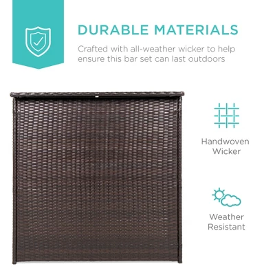 Best Choice Products 3-Piece All-Weather Wicker Bar Table Set For Patio, Backyard W/ 2 Stools, Glass Tabletop - Brown 3 Best Choice Products 3-Piece All-Weather Wicker Bar Table Set For Patio, Backyard W/ 2 Stools, Glass Tabletop - Brown