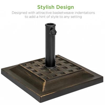 Best Choice Products 26lb Heavy-Duty Steel Square Patio Umbrella Base Stand W/ Decorative Basketweave Pattern - Bronze 3 Best Choice Products 26lb Heavy-Duty Steel Square Patio Umbrella Base Stand W/ Decorative Basketweave Pattern - Bronze