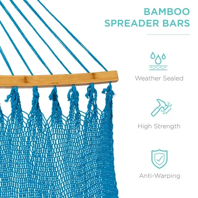 Best Choice Products 2-Person Woven Polyester Outdoor Caribbean Hammock W/ Curved Bamboo Spreader Bar 4 Best Choice Products 2-Person Woven Polyester Outdoor Caribbean Hammock W/ Curved Bamboo Spreader Bar - Image 2