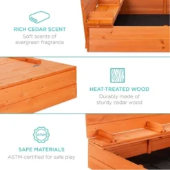 Best Choice Products 47x47-Inch Kids Wooden Outdoor Sandbox W/ 2 Foldable Bench Seats, Sand Protection, Liner - Brown -Best Choice Products GUEST ac95e5e7 7f47 4f61 b1a6 71d4c1aa5c73