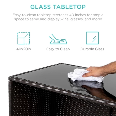 Best Choice Products 3-Piece All-Weather Wicker Bar Table Set For Patio, Backyard W/ 2 Stools, Glass Tabletop - Brown 7 Best Choice Products 3-Piece All-Weather Wicker Bar Table Set For Patio, Backyard W/ 2 Stools, Glass Tabletop - Brown - Image 5