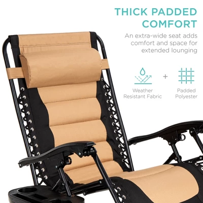 Best Choice Products Oversized Padded Zero Gravity Chair, Folding Outdoor Patio Recliner W/ Headrest, Side Tray 4 Best Choice Products Oversized Padded Zero Gravity Chair, Folding Outdoor Patio Recliner W/ Headrest, Side Tray - Image 2