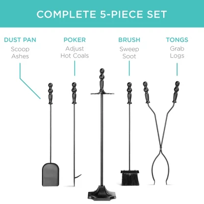 Best Choice Products 5-Piece Fireplace And Firepit Iron Tool Set W/ Tongs, Poker, Broom, Shovel, Stand 3 Best Choice Products 5-Piece Fireplace And Firepit Iron Tool Set W/ Tongs, Poker, Broom, Shovel, Stand