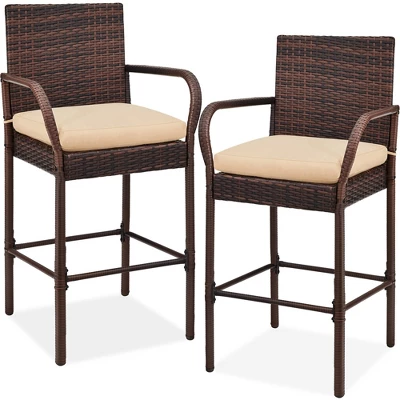 Best Choice Products Set Of 2 Wicker Bar Stools W/ Cushion, Footrests, Armrests For Patio, Pool, Deck 9 Best Choice Products Set Of 2 Wicker Bar Stools W/ Cushion, Footrests, Armrests For Patio, Pool, Deck - Image 7