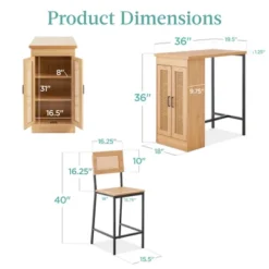 Best Choice Products 3-Piece Counter Height Rattan Dining Table Set W/ 3 Adjustable Storage Shelves, Cabinet Doors -Best Choice Products GUEST bc6dbf4b 57d7 4037 912a 3d75b75a84a2