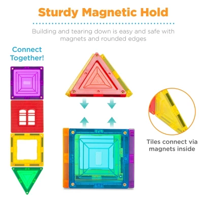 Best Choice Products 32-Piece Colorful Kids Mini Magnetic Tiles Educational STEM Toy Set W/ Carrying Case, Rounded Edges 4 Best Choice Products 32-Piece Colorful Kids Mini Magnetic Tiles Educational STEM Toy Set W/ Carrying Case, Rounded Edges - Image 2