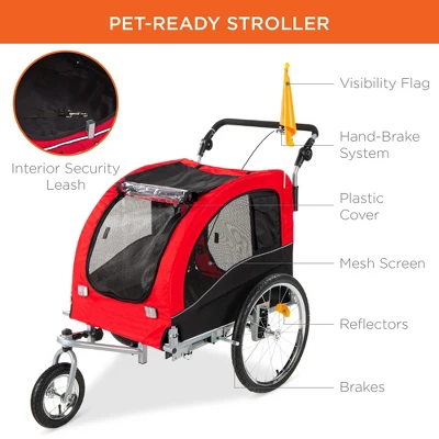 Best Choice Products 2-in-1 Dog Bike Trailer, Pet Stroller Bicycle Carrier W/ Hitch, Brakes, Visibility Flag, Reflector 4 Best Choice Products 2-in-1 Dog Bike Trailer, Pet Stroller Bicycle Carrier W/ Hitch, Brakes, Visibility Flag, Reflector - Image 3
