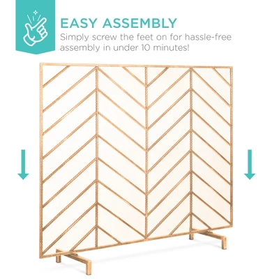 Best Choice Products 52x31in 3-Panel Iron Chevron Fireplace Screen, Spark Guard W/ Handles 6 Best Choice Products 52x31in 3-Panel Iron Chevron Fireplace Screen, Spark Guard W/ Handles - Image 4