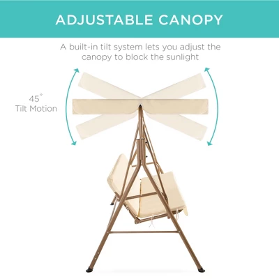 Best Choice Products 2-Person Outdoor Large Convertible Canopy Swing Glider Lounge Chair W/ Removable Cushions 4 Best Choice Products 2-Person Outdoor Large Convertible Canopy Swing Glider Lounge Chair W/ Removable Cushions - Image 2