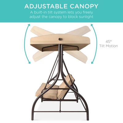 Best Choice Products 3-Seat Outdoor Converting Canopy Swing Glider Patio Hammock W/ Removable Cushions 6 Best Choice Products 3-Seat Outdoor Converting Canopy Swing Glider Patio Hammock W/ Removable Cushions - Image 4