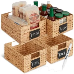Best Choice Products Set Of 4 12in Woven Water Hyacinth Pantry Baskets W/ Chalkboard Label, Chalk Marker -Best Choice Products GUEST cb88e44d 94e0 4053 b42b 56150cd5002d