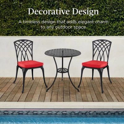 Best Choice Products 3-Piece Aluminum Patio Bistro Set W/ Umbrella Hole, 2 Chairs, Polyester Cushions - Black/Red 5 Best Choice Products 3-Piece Aluminum Patio Bistro Set W/ Umbrella Hole, 2 Chairs, Polyester Cushions - Black/Red - Image 3