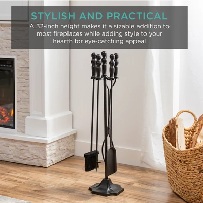 Best Choice Products 5-Piece Fireplace And Firepit Iron Tool Set W/ Tongs, Poker, Broom, Shovel, Stand 6 Best Choice Products 5-Piece Fireplace And Firepit Iron Tool Set W/ Tongs, Poker, Broom, Shovel, Stand - Image 4