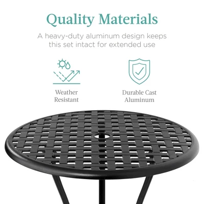 Best Choice Products 3-Piece Aluminum Patio Bistro Set W/ Umbrella Hole, 2 Chairs, Polyester Cushions - Black/Red 3 Best Choice Products 3-Piece Aluminum Patio Bistro Set W/ Umbrella Hole, 2 Chairs, Polyester Cushions - Black/Red