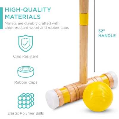 Best Choice Products 6-Player 32in Wood Croquet Set W/ 6 Mallets, 6 Balls, Wickets, Stakes, Carrying Bag - Multicolor 3 Best Choice Products 6-Player 32in Wood Croquet Set W/ 6 Mallets, 6 Balls, Wickets, Stakes, Carrying Bag - Multicolor
