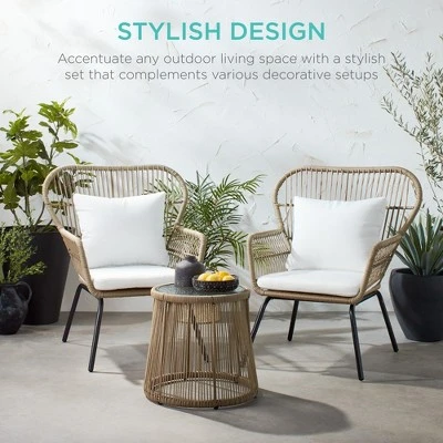 Best Choice Products 3-Piece Patio Conversation Bistro Set, Outdoor Wicker W/ 2 Chairs, Cushions, Side Table 7 Best Choice Products 3-Piece Patio Conversation Bistro Set, Outdoor Wicker W/ 2 Chairs, Cushions, Side Table - Image 5