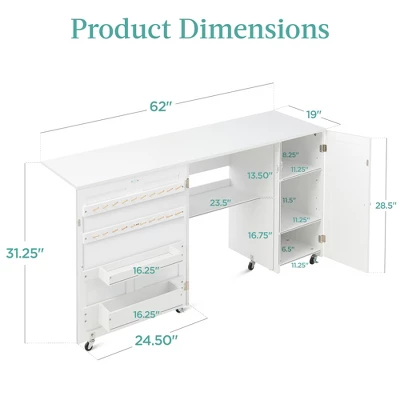 Best Choice Products Large Portable Multipurpose Folding Sewing Table W/ Magnetic Doors, Craft Storage & Bins - White 8 Best Choice Products Large Portable Multipurpose Folding Sewing Table W/ Magnetic Doors, Craft Storage & Bins - White - Image 6