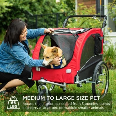 Best Choice Products 2-in-1 Dog Bike Trailer, Pet Stroller Bicycle Carrier W/ Hitch, Brakes, Visibility Flag, Reflector 3 Best Choice Products 2-in-1 Dog Bike Trailer, Pet Stroller Bicycle Carrier W/ Hitch, Brakes, Visibility Flag, Reflector - Image 2