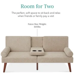 Best Choice Products Fabric Upholstered Convertible Futon W/ Rounded Armrests, Wooden Legs, 2 Cupholders -Best Choice Products GUEST d581a8d4 5e0d 48e2 a7ca e2945f4fe58c