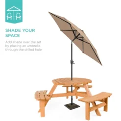 Best Choice Products 6-Person Circular Outdoor Wooden Picnic Table W/ 3 Built-In Benches, Umbrella Hole -Best Choice Products GUEST d7e51a4a 0957 4cdd b85f ede5529b668a