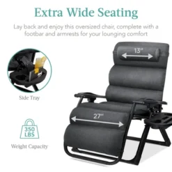 Best Choice Products Oversized Zero Gravity Chair, Folding Recliner W/ Removable Cushion, Side Tray -Best Choice Products GUEST defda8ae 6106 4e4a b65a 63ab693872d2