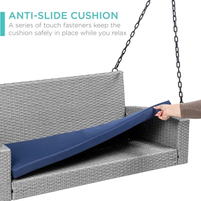 Best Choice Products Woven Wicker Hanging Porch Swing Bench For Patio, Deck W/ Mounting Chains, Seat Cushion 6 Best Choice Products Woven Wicker Hanging Porch Swing Bench For Patio, Deck W/ Mounting Chains, Seat Cushion - Image 4