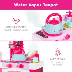 Best Choice Products Pretend Play Kitchen Toy Set For Kids With Water Vapor Teapot, 34 Accessories, Sounds