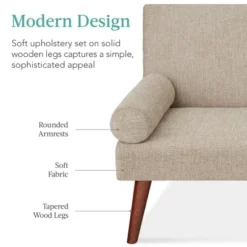 Best Choice Products 3 Best Choice Products Fabric Upholstered Convertible Futon W/ Rounded Armrests, Wooden Legs, 2 Cupholders