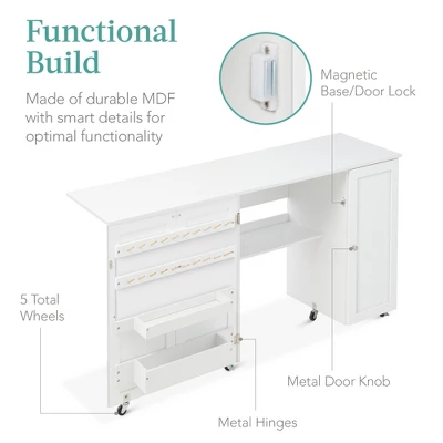 Best Choice Products Large Portable Multipurpose Folding Sewing Table W/ Magnetic Doors, Craft Storage & Bins - White 7 Best Choice Products Large Portable Multipurpose Folding Sewing Table W/ Magnetic Doors, Craft Storage & Bins - White - Image 5