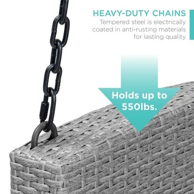 Best Choice Products Woven Wicker Hanging Porch Swing Bench For Patio, Deck W/ Mounting Chains, Seat Cushion 7 Best Choice Products Woven Wicker Hanging Porch Swing Bench For Patio, Deck W/ Mounting Chains, Seat Cushion - Image 5