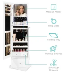 Best Choice Products 360 Swivel Standing Mirrored Jewelry Cabinet, LED-Lit Makeup Organizer W/ Mirror - White -Best Choice Products GUEST e6c4c665 5997 4909 90e1 bfe4b41b25f1