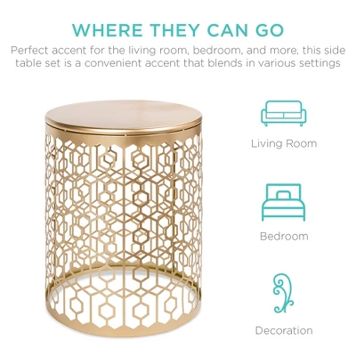 Best Choice Products Set Of 2 Decorative Nesting Round Patterned Accent Side Coffee End Table Nightstands 6 Best Choice Products Set Of 2 Decorative Nesting Round Patterned Accent Side Coffee End Table Nightstands - Image 4