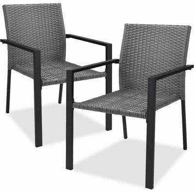 Best Choice Products Set Of 2 Stackable Wicker Chairs W/ Armrests, Steel Conversation Accent Furniture For Patio 8 Best Choice Products Set Of 2 Stackable Wicker Chairs W/ Armrests, Steel Conversation Accent Furniture For Patio - Image 7